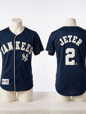 MLB Navy and White New York Yankees Jeter #2 Replica Jersey Youth Size